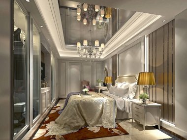 3D render post modern otel odası