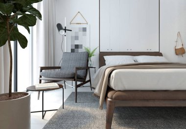 Modern yatak odasının 3D görüntüsü