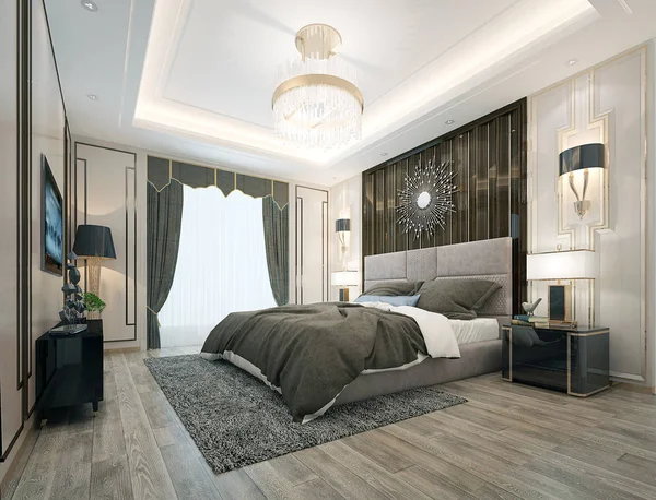 Modern yatak odasının 3D görüntüsü