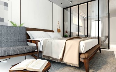 Modern otel odasının 3D görüntüsü