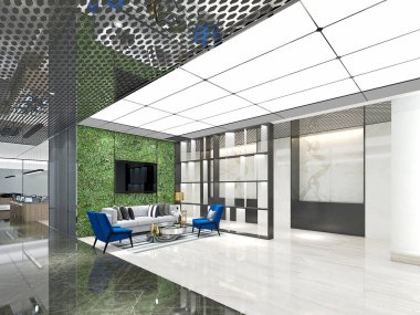 3D lüks otel lobisi.