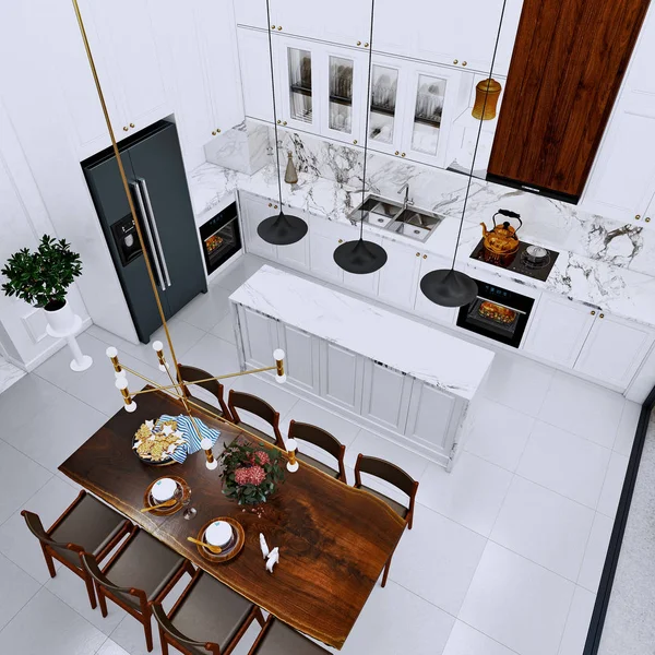 Renderização Cozinha Casa Luxo — Fotografia de Stock