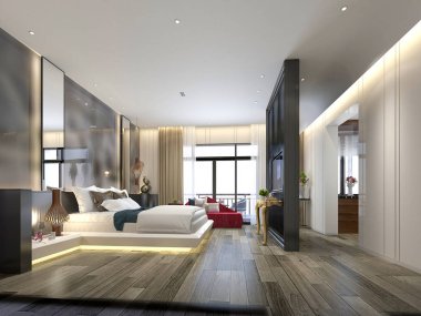 3D render lüks otel odası