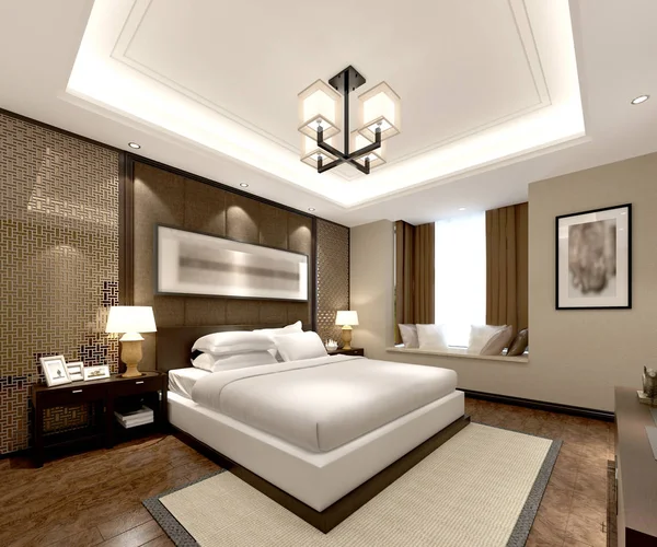 Vykreslení Luxusní Hotelový Pokoj — Stock fotografie