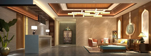 Render Hotel Reception Lobby — Stock Photo, Image