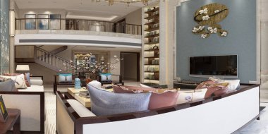 3D render modern ev iç