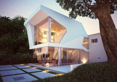 3D render villa ev dış görünümü