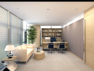 3D render çalışma office iç