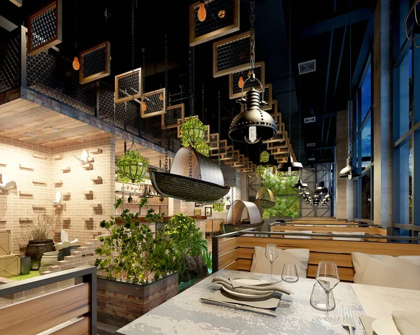 Rendering Del Ristorante Caffè — Foto Stock