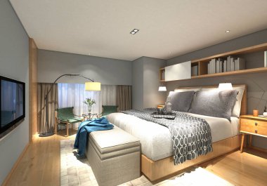 3D render lüks otel yatak odası