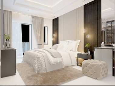 3D render lüks otel yatak odası