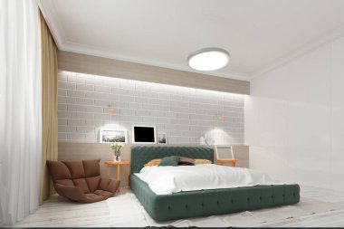 3D render modern yatak odası