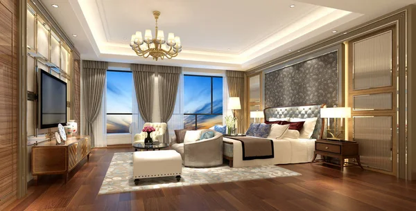 Render Luxury Hotel Bedroom — Stock Photo, Image