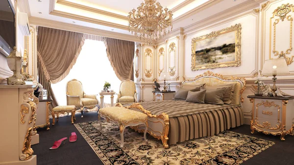 Vykreslení Luxusní Hotel Ložnice — Stock fotografie