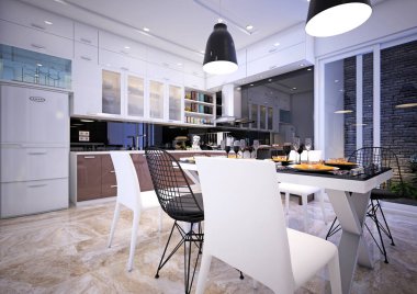 3D render modern ev mutfak