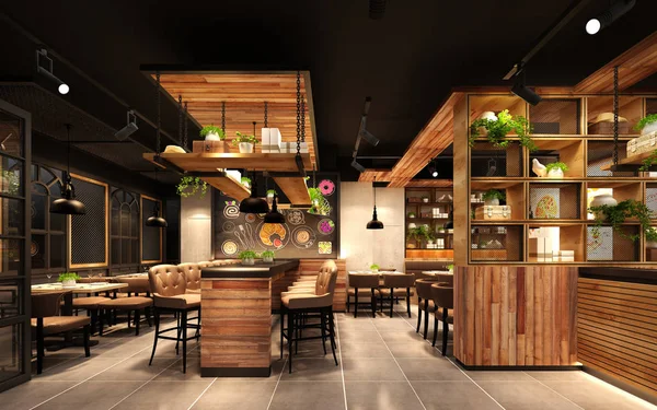 3D render ahşap tarzı Restoran
