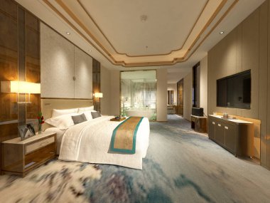 3D render modern yatak odası