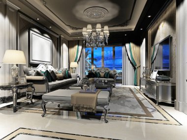 3D render sonrası modern ev oturma odası