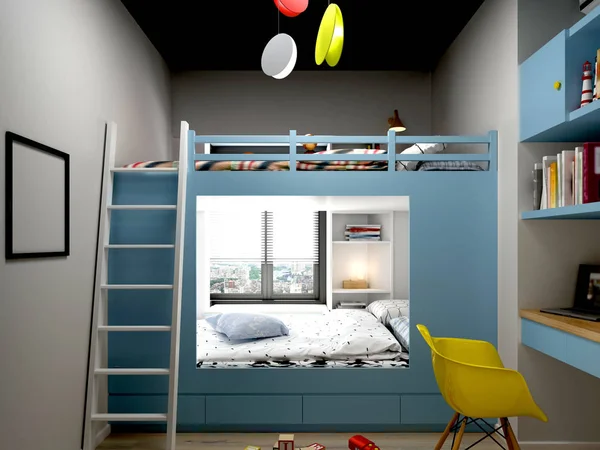 3d render of child room with blue color
