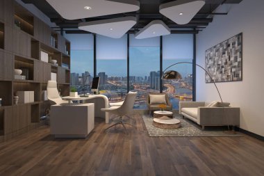 3D render çalışma odası, ofis iç