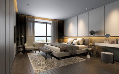 3D render rahat yatak odası