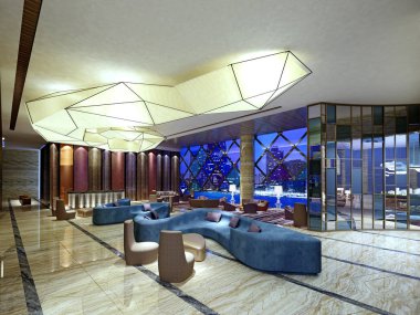 3D lüks otel lobisi.