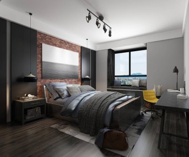 3D render rahat yatak odası