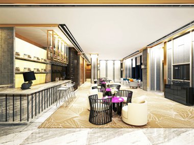 3D render otel resepsiyonu