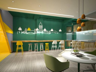 3D render Restoran Cafe iç görünüm