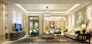 3D render modern oturma odası