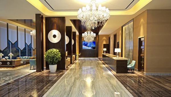 Render Luxury Hotel Reception Lobby — Stock Photo, Image