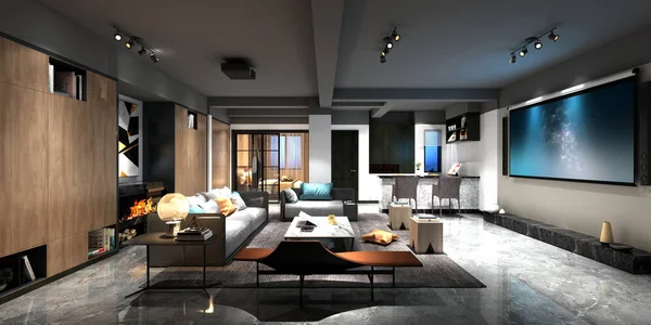Ev sinema odasının 3D görüntüsü