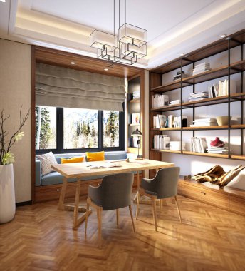 3D render modern çalışma odası