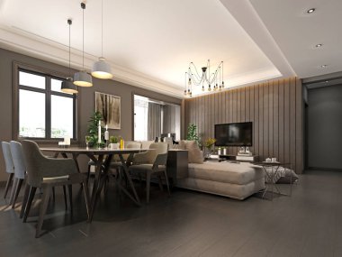 Modern oturma odasının 3D görüntüsü