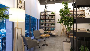 3d render modern kafe restoran