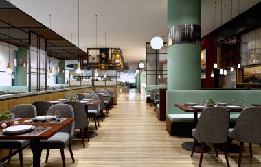 3d render modern kafe restoran