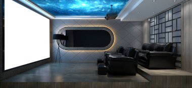 3d render ev sinema odası