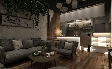3d render cafe restoran iç
