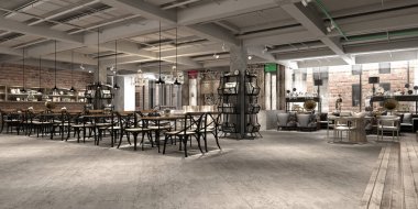 3d render cafe restoran iç