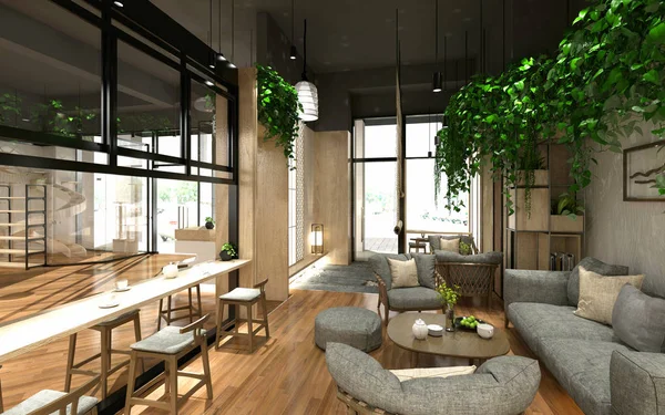 3d render cafe restoran iç