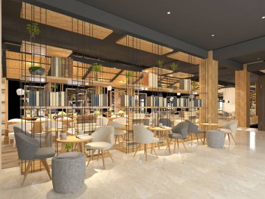 Cafe restoranının 3D görüntüsü