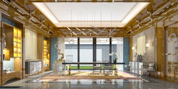 3d render asya tarzı çalışma alanı