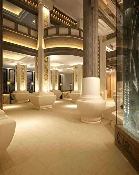 高級ホテルフロントロビーの3Dレンダリング — ストック写真