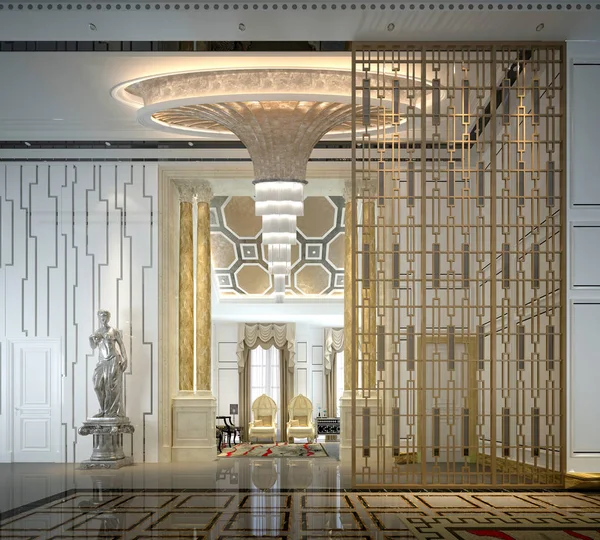 3D lüks otel resepsiyon lobisi