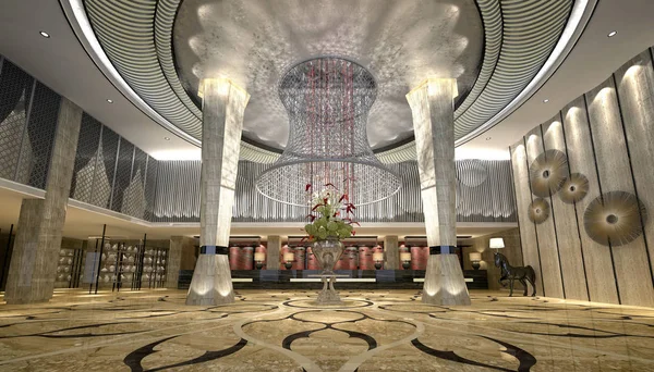 Vykreslení Luxusní Hotelové Recepce Lobby — Stock fotografie