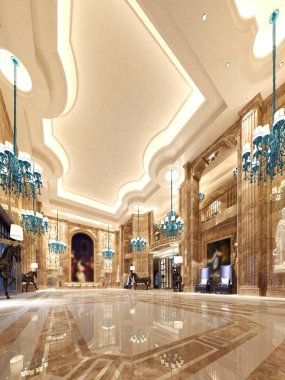 3D lüks otel resepsiyonu