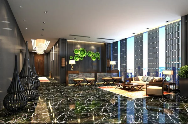 豪華ホテルレセプションの3Dレンダリング — ストック写真