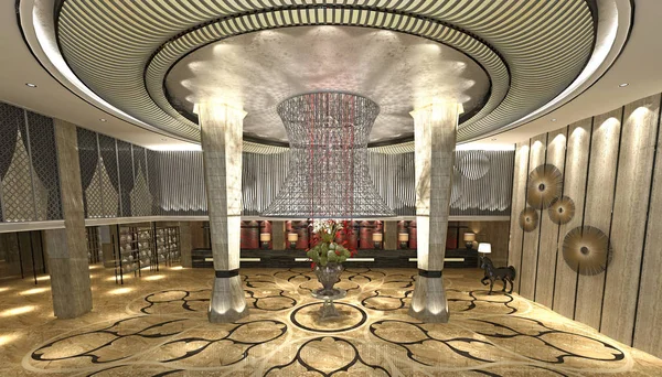 豪華なホテルのレセプションとロビーの3Dレンダリング — ストック写真