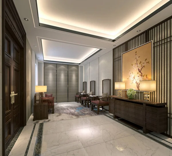 豪華ホテルレセプションの3Dレンダリング — ストック写真