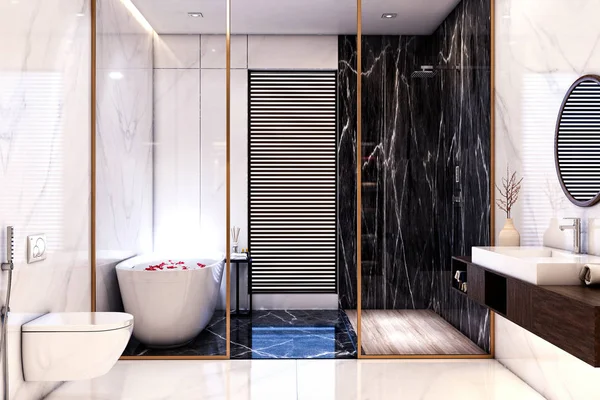 近代的なバスルームの3Dレンダリング — ストック写真